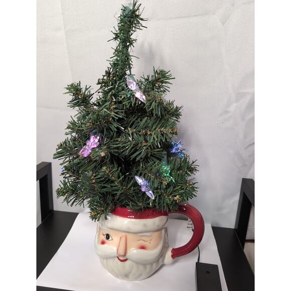 Vintage Sleigh Bell Bistro Winking Santa Mug with Christmas Tree Star Light... - Picture 1 of 6